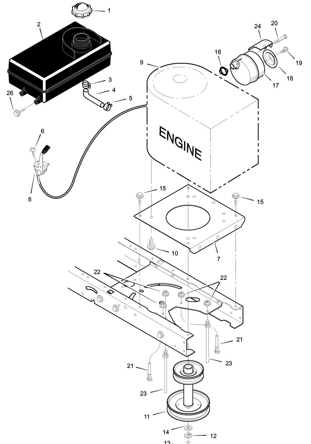 Engine Mount Diagram and Parts List for 405000X8A 2003 Briggs and Stratton Lawn Tractor
